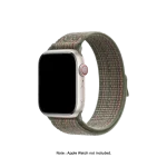 Olive-Orange Sports Loop Apple Watch band fitted to an Apple Watch, shown on white — watch not included