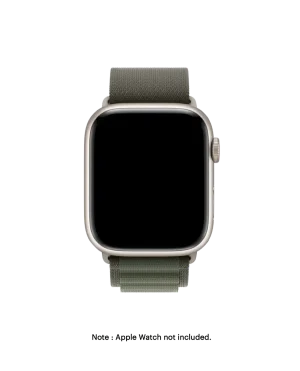 Green Ridge Loop Apple Watch band fitted to an Apple Watch, shown on white — watch not included