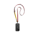 Red-Yellow Crossbody Phone Lanyard - Strap attached to a black phone case, shown hanging against a white background