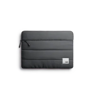 Slate Gray Stria Laptop Sleeve Bag - Large — padded quilted laptop sleeve with a side carry handle, shown on white