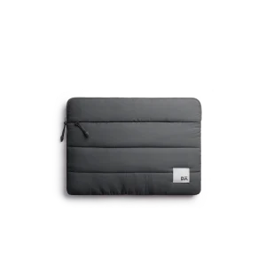 Slate Gray Stria Laptop Sleeve Bag - Medium — padded quilted laptop sleeve with a side carry handle, shown on white