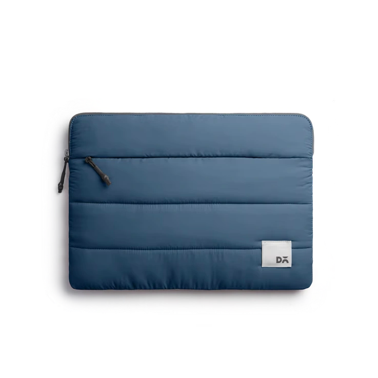 Space-Blue-Stria-Laptop-Sleeve-Large-vw Space Blue Stria Laptop Sleeve Bag - Large — padded quilted laptop sleeve with a side carry handle, shown on white