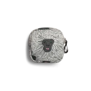 Langoor Easy Square Pouch Bag - White — square zip pouch with a leather pull tab, shown on white