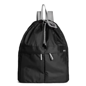 Carbon Black Way Backpack with a drawstring roll top and slim straps, shown on white