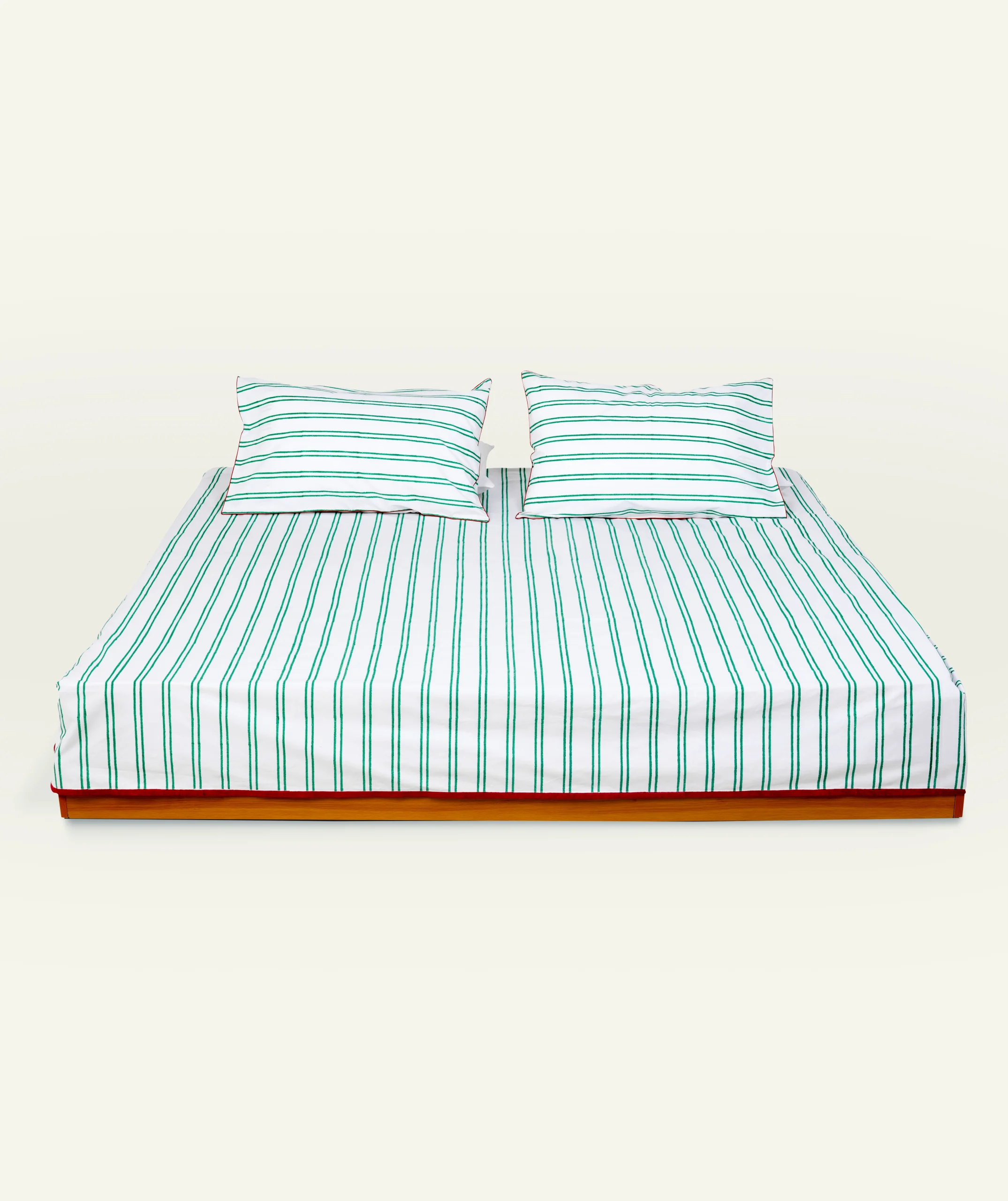 Pearl Green with Candy Red Muted Layers Flat Bedsheet - Image 1
