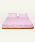 Berry Pink with Pearl Green Pure Stripes Flat Bedsheet