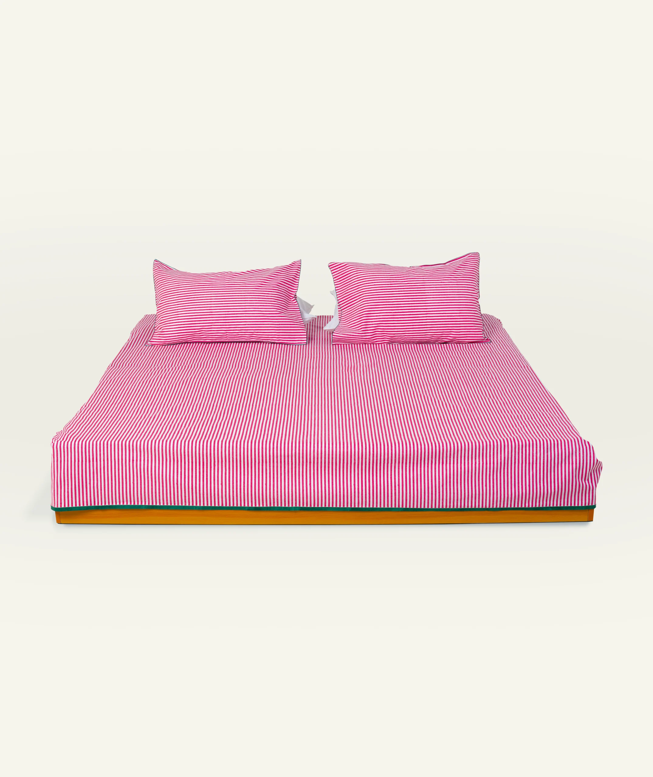 Berry Pink with Pearl Green Silent Stripes Flat Bedsheet - Image 1