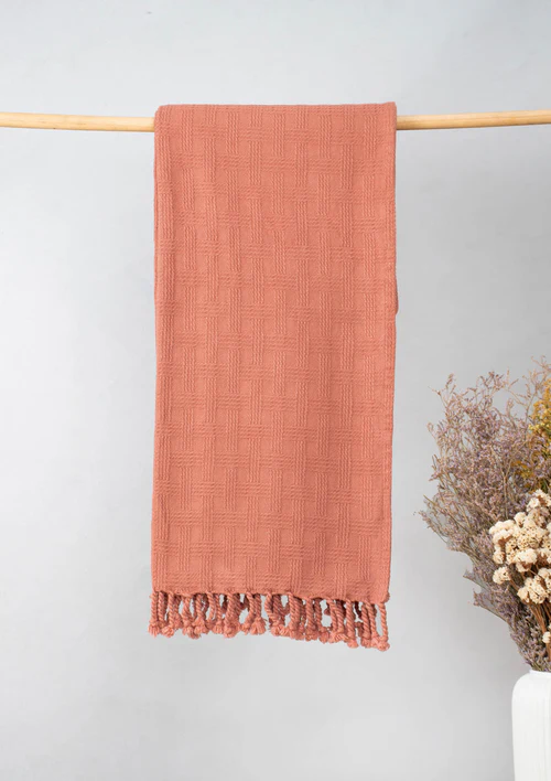 Yellow Dwelling Textured Solid Throw - Rust - Image 1