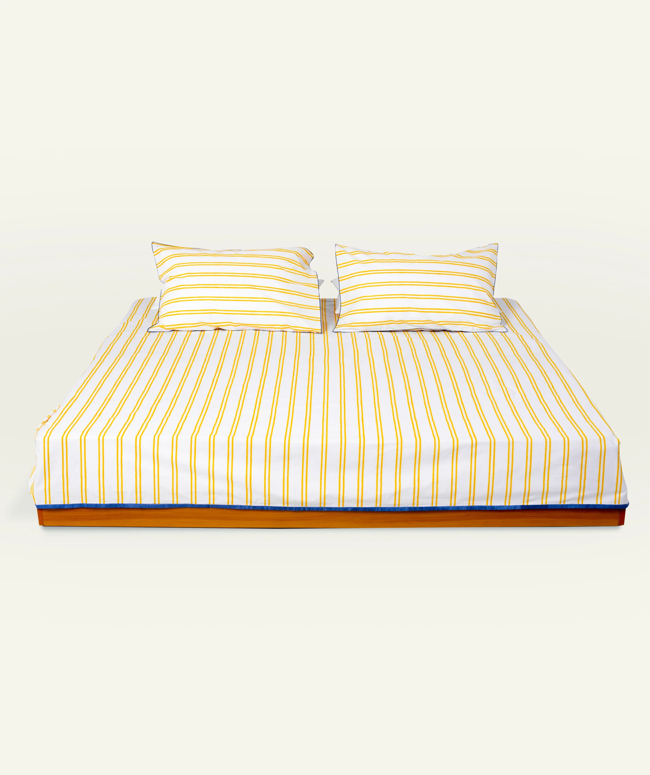 Mellow Yellow with Misty Blue Muted Layers Flat Bedsheet - Image 1