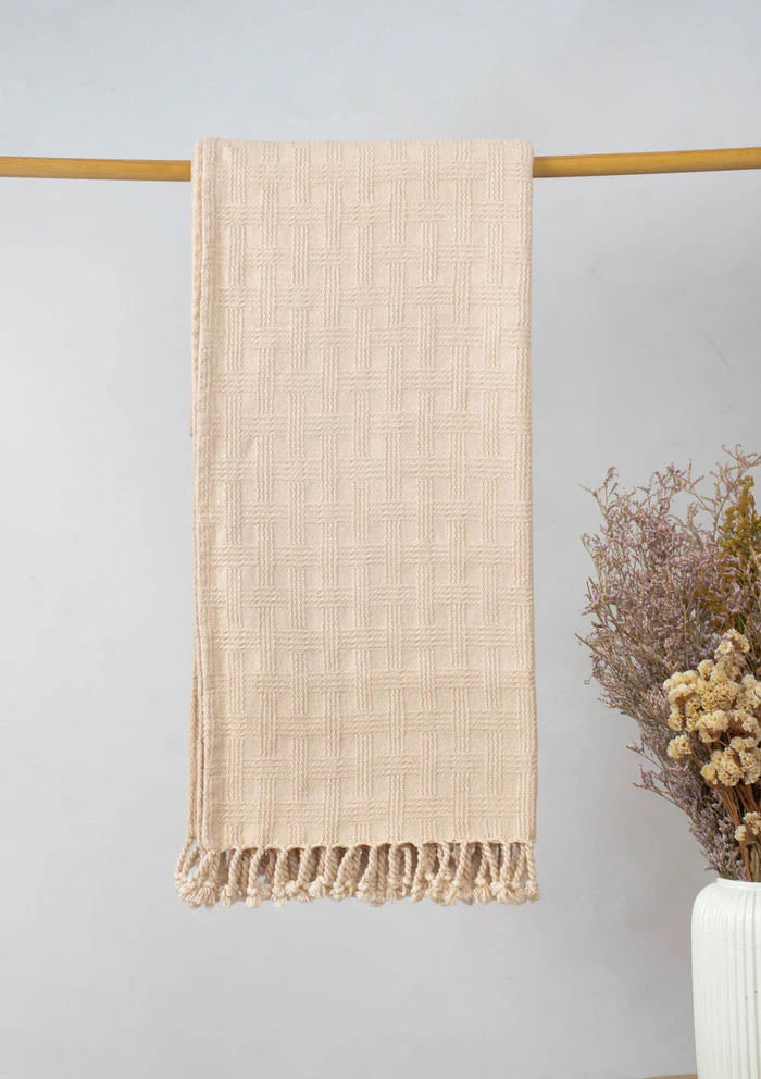 TexturedSolidThrow-Ivory-1 Yellow Dwelling Textured Solid Throw - Ivory