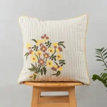 Yellow Dwelling Floret Embroidered Floral 100% Cotton Cushion Cover for Sofa - Multicolor