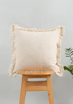 Yellow Dwelling Medley Embroidered minimal design 100% Cotton Cushion Cover for Sofa - Cream — view 2