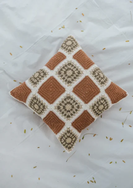 Yellow Dwelling Prism Crochet Geometric Fusion Cushion Cover 100% Cotton - Rust — view 2
