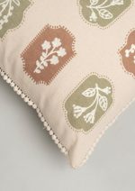 Yellow Dwelling Stamps Embroidered Floral Motif 100% Cotton Cushion Cover for Sofa - Green and Rust — view 4