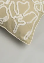 Yellow Dwelling Stella Embroidered Flower Pattern 100% Cotton Cushion Cover for Sofa - Herb Green — view 2