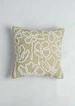 Yellow Dwelling Stella Embroidered Flower Pattern 100% Cotton Cushion Cover for Sofa - Herb Green — view 3