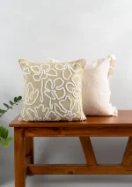 Yellow Dwelling Stella Embroidered Flower Pattern 100% Cotton Cushion Cover for Sofa - Herb Green — view 5