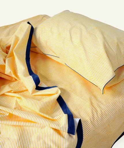 Mellow Yellow with Misty Blue Pure Stripes Pillow Cover (Set of 2)