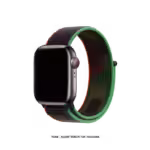 Black Unity Nylon Loop Apple Watch band fitted to an Apple Watch, shown on white — fits 42/44/45/49 mm cases, watch not included