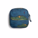 Blue alligator print square pouch bag flat front view with zipper | KlippiK Kuwait
