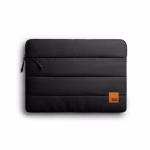 Carbon black puffy quilted Stria laptop sleeve with side zip pocket | KlippiK Kuwait