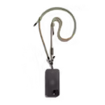 Beige Crossbody Phone Lanyard - Cord attached to a black phone case, shown hanging against a white background