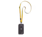 Yellow Leatherite Crossbody Phone Lanyard - Strap attached to a black phone case, shown hanging against a white background