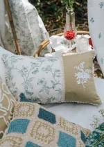 Yellow Dwelling Celeste embroidered 100% Cotton Cushion Cover for Sofa - Nile Blue - Image 5
