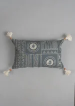 Yellow Dwelling Cosmos Printed 100% Cotton Floral-Geometric Design Cushion Cover for Sofa - Blue - Image 3