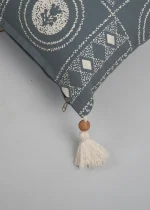 Yellow Dwelling Cosmos Printed 100% Cotton Floral-Geometric Design Cushion Cover for Sofa - Blue - Image 2