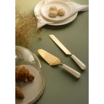 Marble Brass Cake Stand with Knife and Server Set
