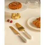 Marble Brass Cake Stand with Knife and Server Set