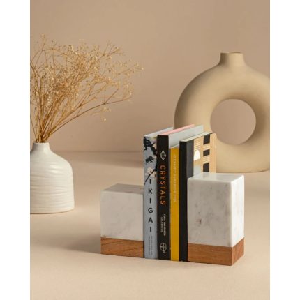 Marble Wood Bookends – Block (Set of 2)