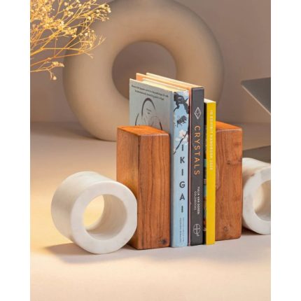 Marble Wood Bookends – D Shape (Set of 2)