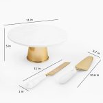 Marble Brass Cake Stand with Knife and Server Set