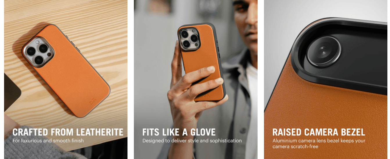 Tan-Grey Leatherite MagSafe Phone Case Cover for iPhone 17