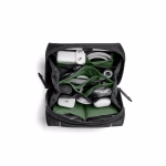 Black Ripstop Vault Tech Organiser - Medium in Black – Top-down view of open organiser with tech accessories | KlippiK