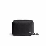 Black Ripstop Vault Tech Organiser - Medium in Black – Front view of textured pouch with zipper pull | KlippiK