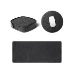 Felt Desk Trio Bundle in black — desk mat, round mouse pad and felt coasters laid out on white