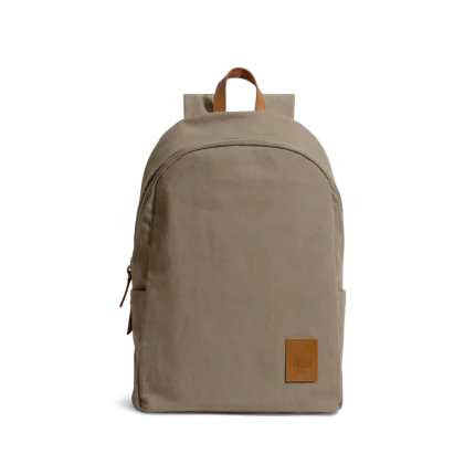 Beige Pedal Daypack by DailyObjects — front view, pure cotton canvas with leather trim