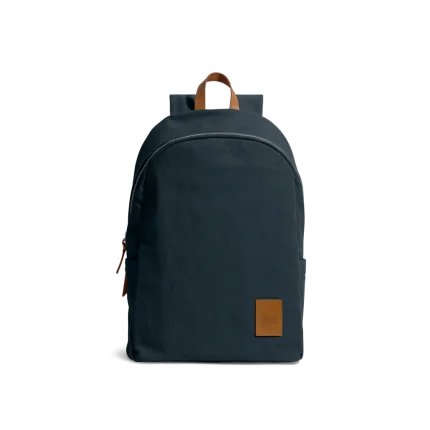 Navy Pedal Daypack by DailyObjects — front view, pure cotton canvas with leather trim