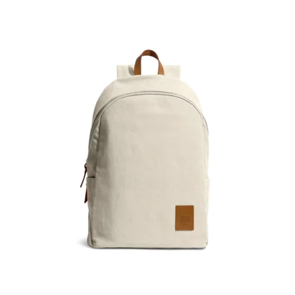 Ivory Pedal Daypack by DailyObjects — front view, pure cotton canvas with leather trim
