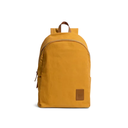 Mustard Pedal Daypack by DailyObjects — front view, pure cotton canvas with leather trim