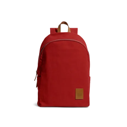 Red Pedal Daypack by DailyObjects — front view, pure cotton canvas with leather trim