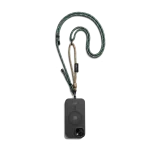 Beige-Green Crossbody Phone Lanyard - Cord attached to a black phone case, shown hanging against a white background
