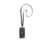 Black Leatherite Crossbody Phone Lanyard - Strap attached to a black phone case, shown hanging against a white background