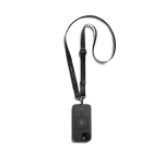 Black Crossbody Utility Phone Lanyard - Strap attached to a black phone case, shown hanging against a white background