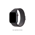 Black-Grey Sports Loop Apple Watch band fitted to an Apple Watch, shown on white — fits 42/44/45/46/49 mm cases, watch not included