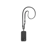 Black Reflective Crossbody Phone Lanyard - Cord attached to a black phone case, shown hanging against a white background