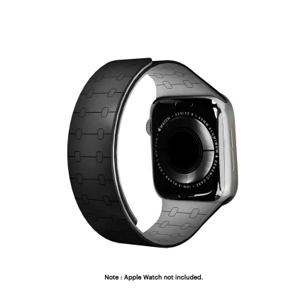 Black Velour Snap On Apple Watch band fitted to an Apple Watch, shown on white — watch not included